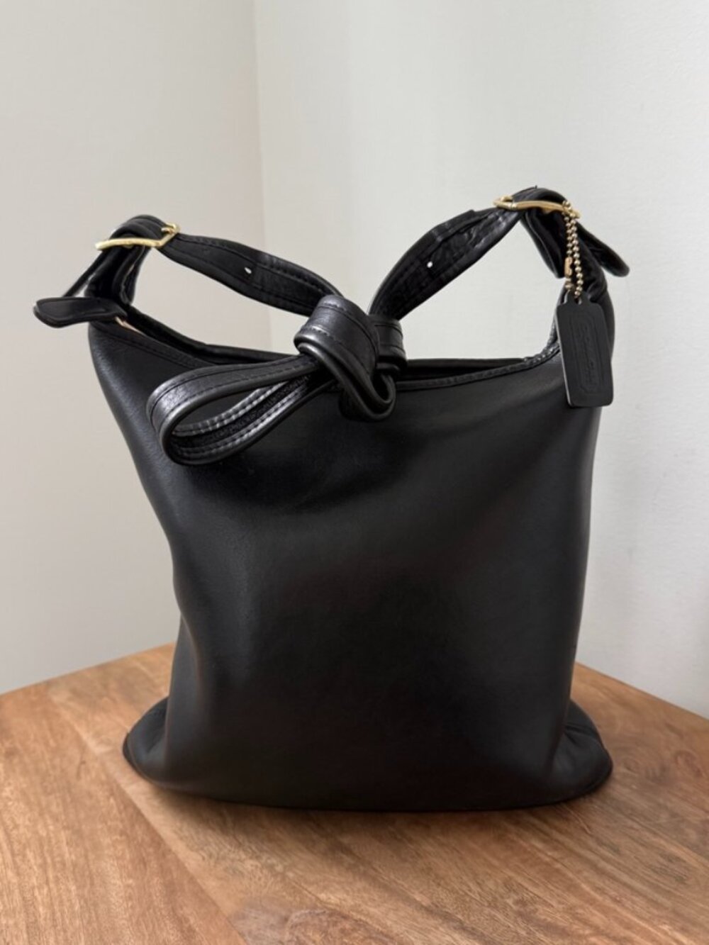 Vintage 90s COACH Helen Berg’s Legacy Duffle Bucket Bag Black Leather 9953